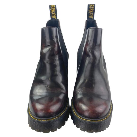 Dr. Martens Husrton Women's Black Red Leather Heeled Platform Chelsea Boots Sz 7 - Picture 2 of 7
